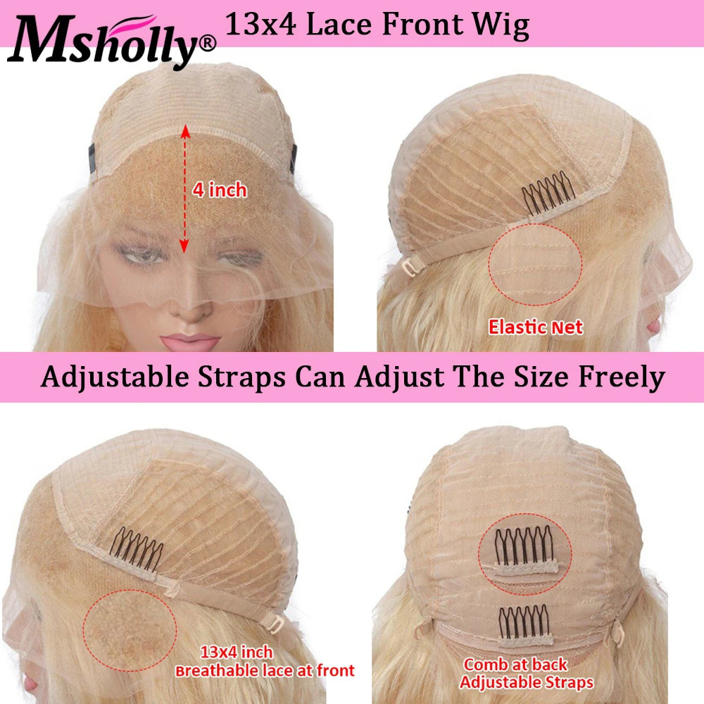 Highlight Ash Blonde 13x4 Lace Front Wigs Human Hair Straight Short