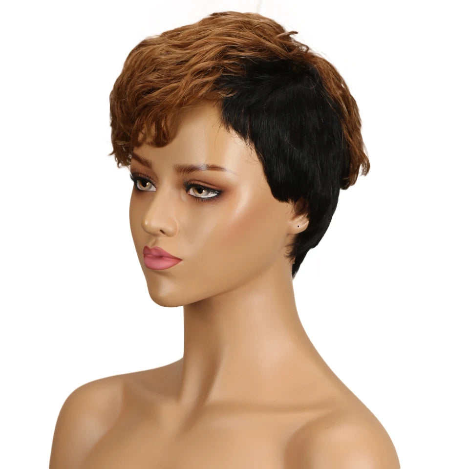 Lekker Wear to go Highlight Gold Brown Short Pixie Cut Human Hair Wigs