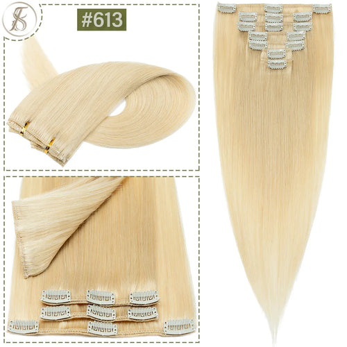 TESS 7Pcs/Set Human Hair Clip In Hair Extensions Natural Extension