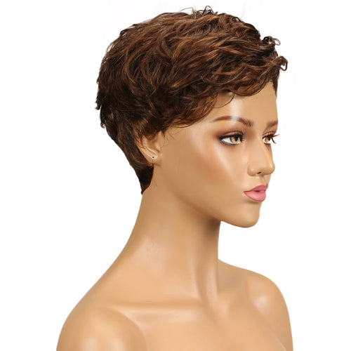 Lekker Wear to go Highlight Gold Brown Short Pixie Cut Human Hair Wigs