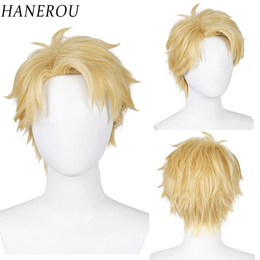 HANEROU Men Short Straight Synthetic Wig Natural Blonde Brown Hair Wig