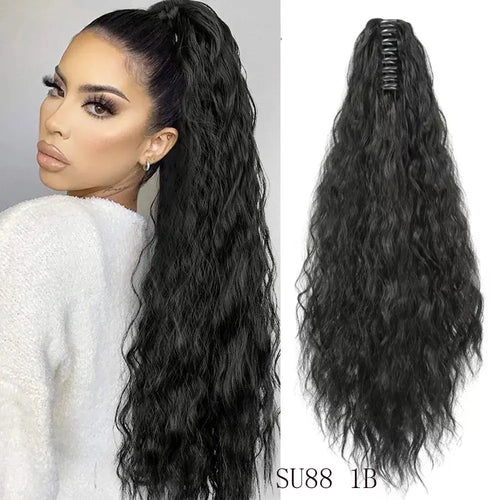 Long Wavy Straight Claw Clip On Ponytail Hair Extension Synthetic