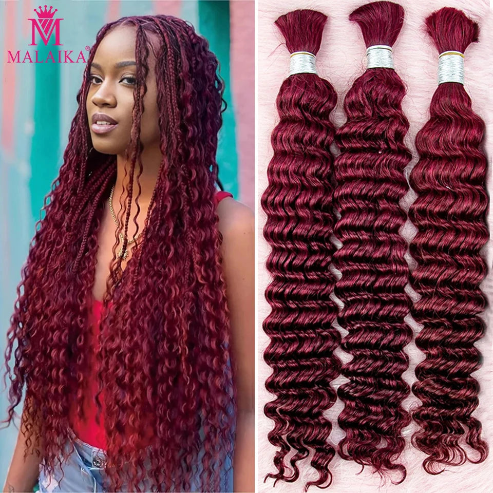 28 In 99J Color Deep Wave Bulk Human Hair for Braiding No Weft Virgin