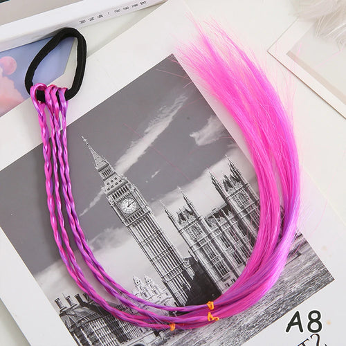 Synthetic Colorful Braids Hair Extensions With Rubber Bands Rainbow