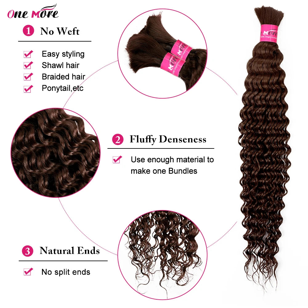 #4 Brown Bulk Human Hair For Braiding Chocolate Brown Deep Wave Human