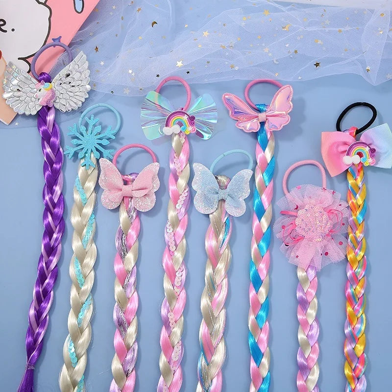 2023 New Girls Cute Cartoon Bow Butterfly Colorful Braid Headband Kids