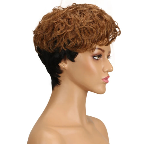 Lekker Wear to go Highlight Gold Brown Short Pixie Cut Human Hair Wigs