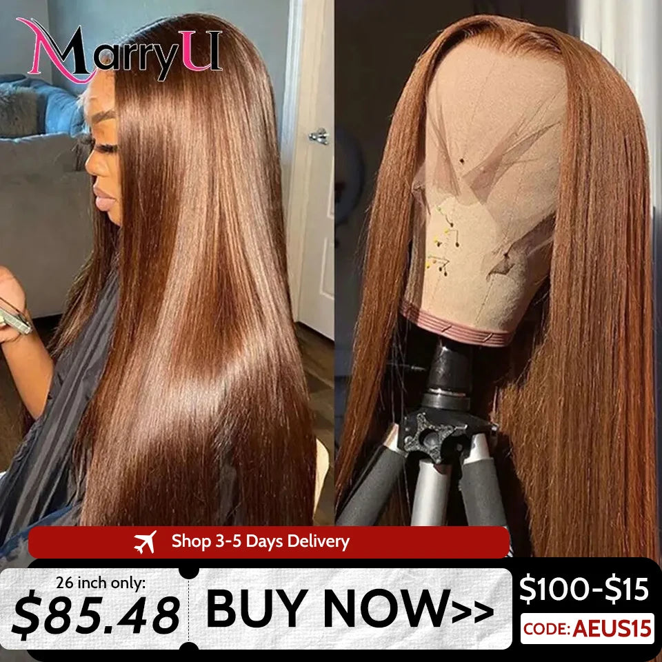 MARRYU Chocolate Brown HD Lace Frontal Wig Malaysia Straight Human