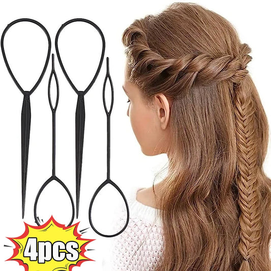 4Pcs Ponytail Hair Styling Tools Set Needle Ponytail Topsy Loop Hair