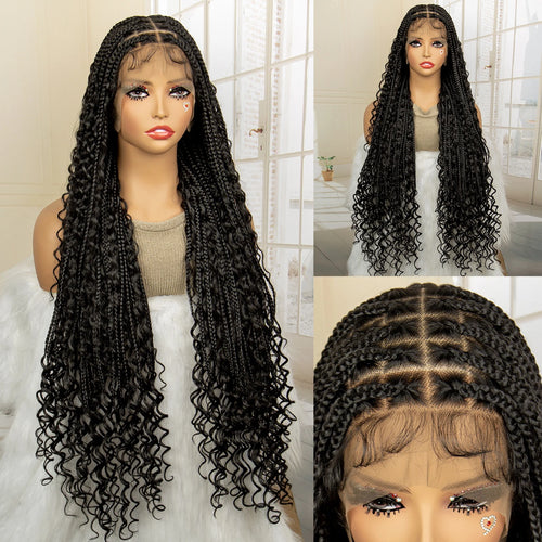 36 Inches Long Boho Braided Wigs with Baby Hair Synthetic Full Lace