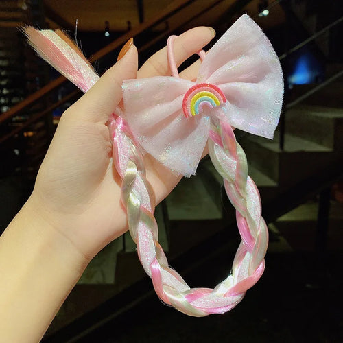 2023 New Girls Cute Cartoon Bow Butterfly Colorful Braid Headband Kids