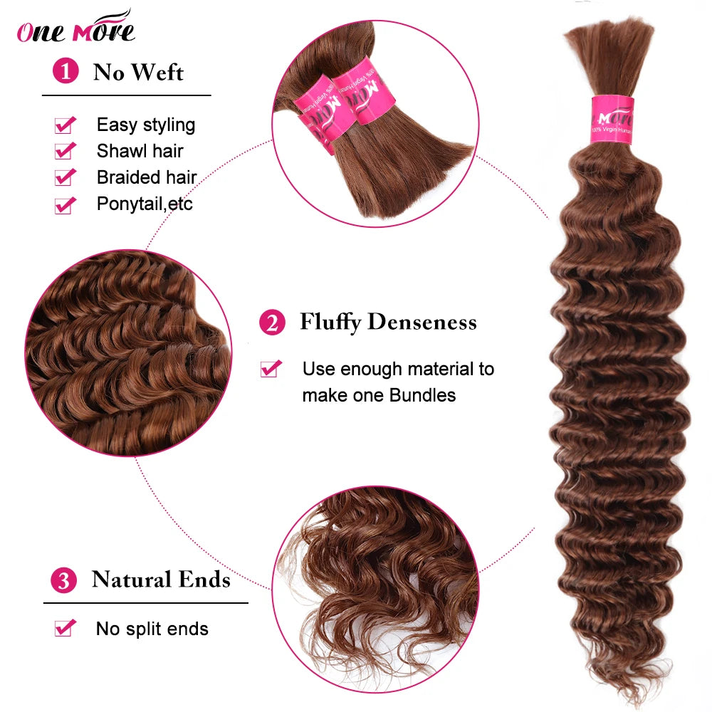 #30 Brown Bulk Human Hair For Braiding Light Brown Deep Wave Human