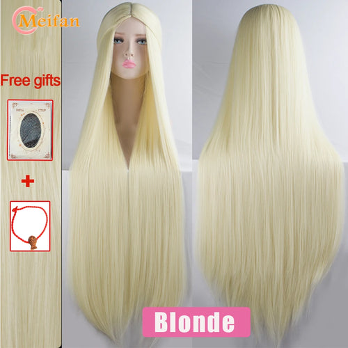 MEIFAN 100CM Synthetic Cosplay Anime Costume Wig Blonde Blue Red Pink