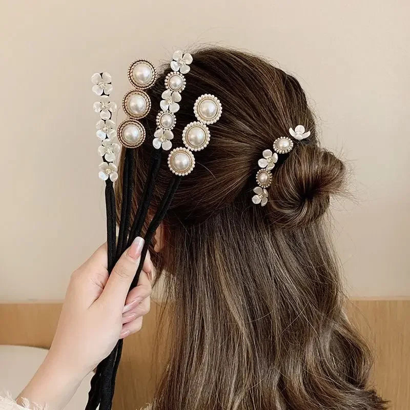 Elegant Pearl Flower Bun Maker Korean Lazy Hair Curlers Styling