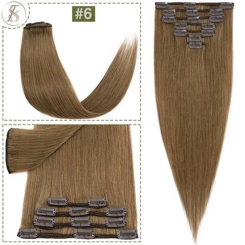 TESS 7Pcs/Set Human Hair Clip In Hair Extensions Natural Extension