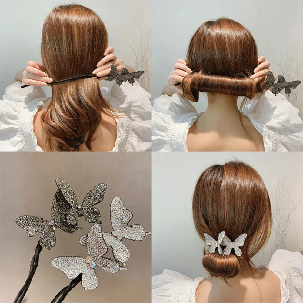 Elegant Crystal Braided Hair Artifact Lazy Curly Hair Stick Butterfly