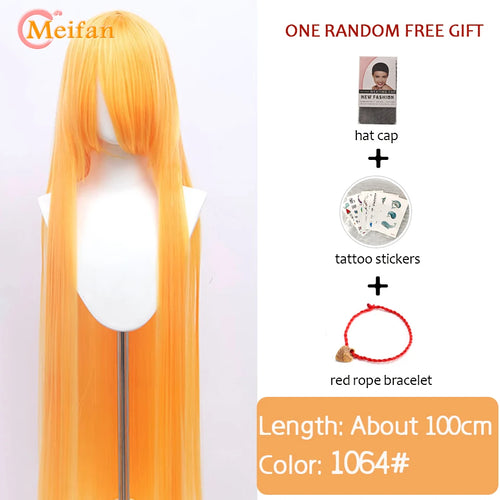 MEIFAN 100CM Synthetic Cosplay Anime Costume Wig Blonde Blue Red Pink