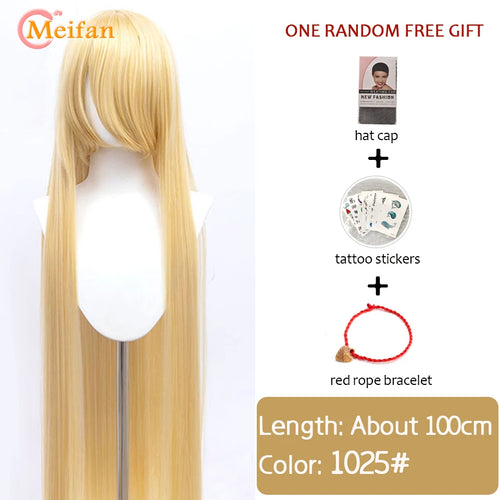 MEIFAN 100CM Synthetic Cosplay Anime Costume Wig Blonde Blue Red Pink