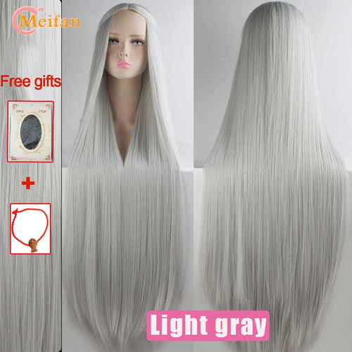 MEIFAN 100CM Synthetic Cosplay Anime Costume Wig Blonde Blue Red Pink