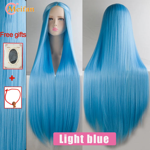 MEIFAN 100CM Synthetic Cosplay Anime Costume Wig Blonde Blue Red Pink