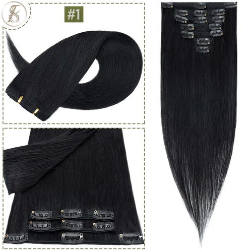 TESS 7Pcs/Set Human Hair Clip In Hair Extensions Natural Extension