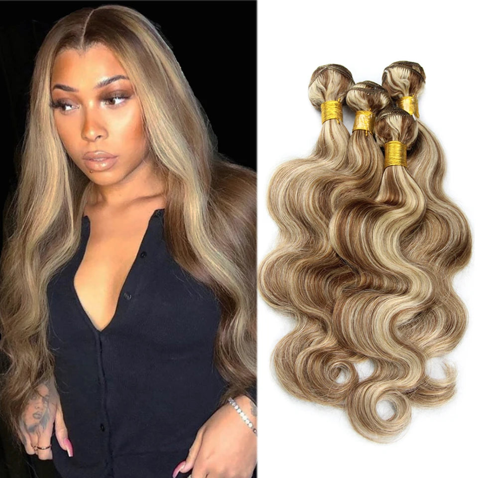 Piano Color P4/613 Highlight Bundles And Closure Remy Body Wave Ash