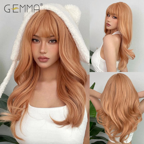 Long Wavy Light Ash Blonde Synthetic Wigs with Bangs for Women Natural