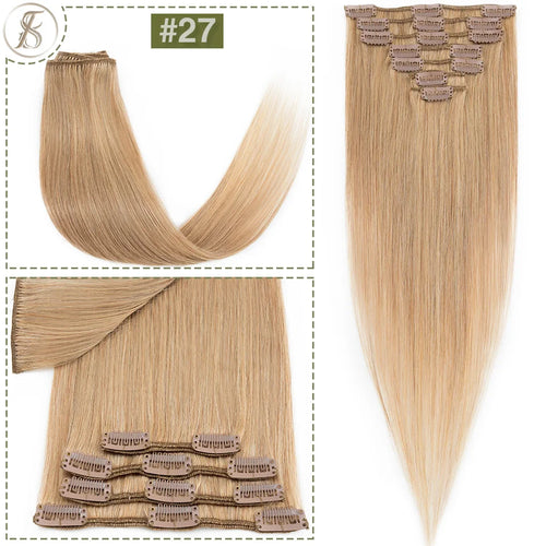 TESS 7Pcs/Set Human Hair Clip In Hair Extensions Natural Extension