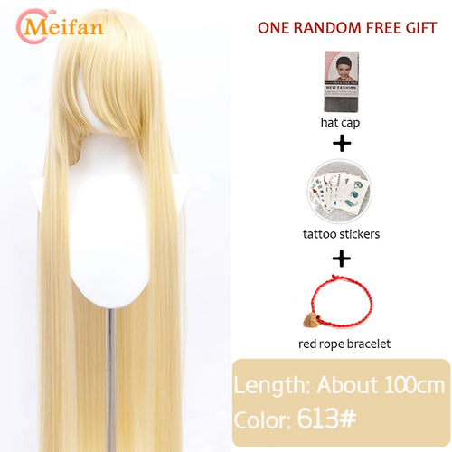 MEIFAN 100CM Synthetic Cosplay Anime Costume Wig Blonde Blue Red Pink