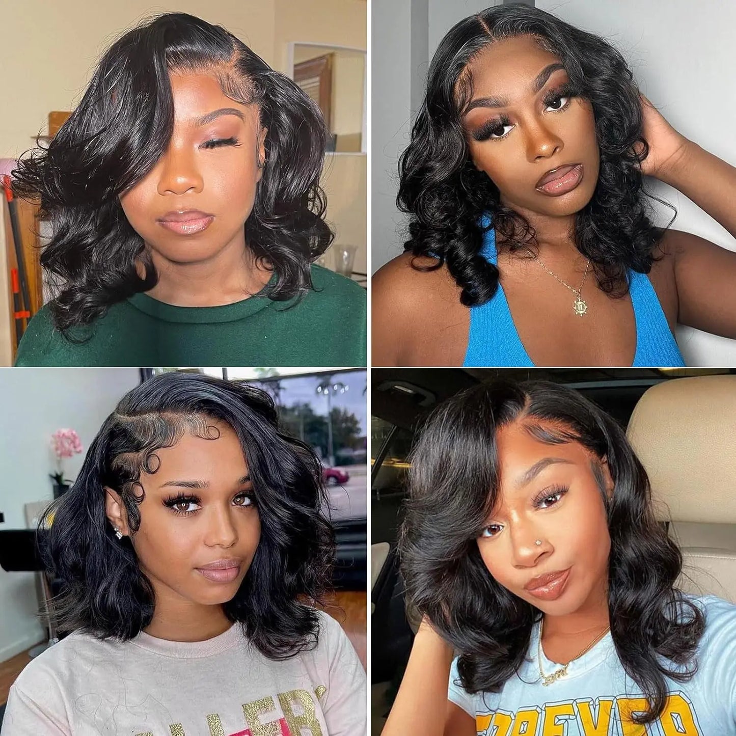 200% Density Short Bob Body Wave Lace Frontal Wig 14 16 Inch 13x4