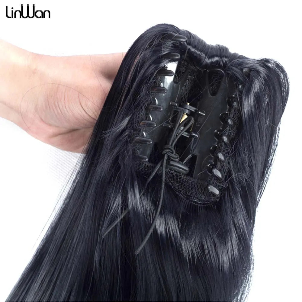 Long Wavy Straight Claw Clip On Ponytail Hair Extension Synthetic