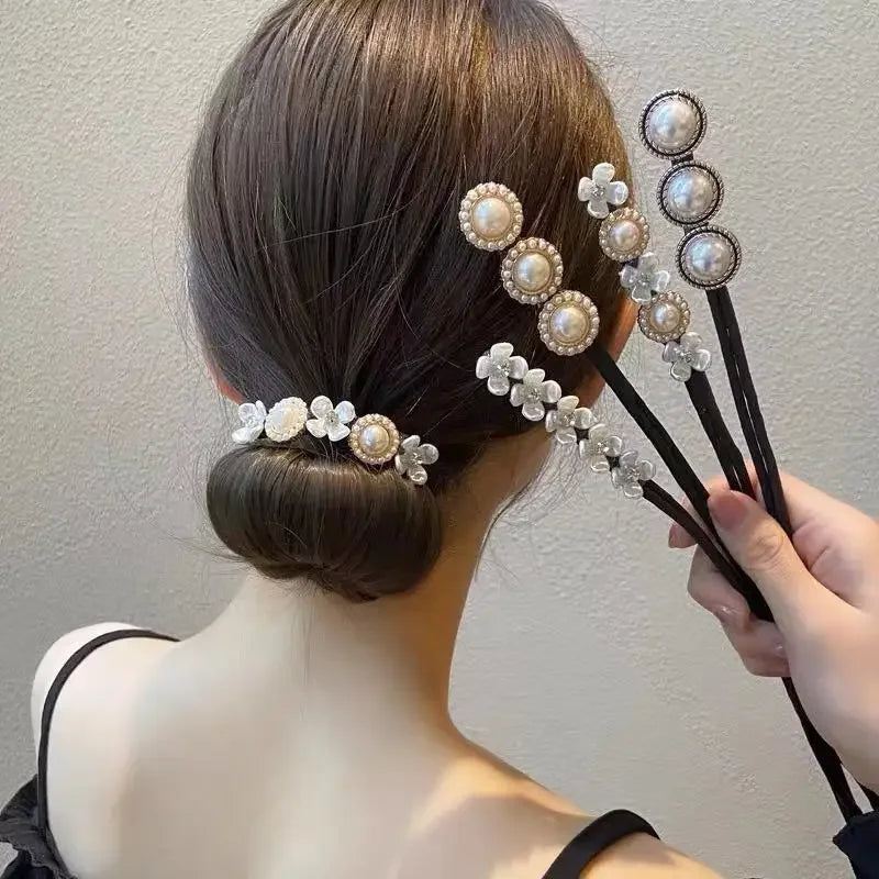 Elegant Pearl Flower Bun Maker Korean Lazy Hair Curlers Styling