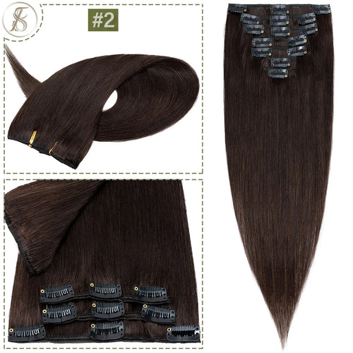 TESS 7Pcs/Set Human Hair Clip In Hair Extensions Natural Extension