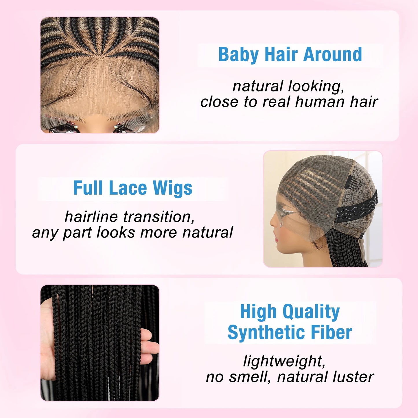 Synthetic Full Lace Cornrow Braided Wigs with Baby Hair for Black