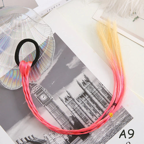 Synthetic Colorful Braids Hair Extensions With Rubber Bands Rainbow