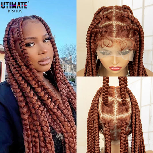 Synthetic Full Lace Big Knotless Box Braided Wigs for Women 36 Inches