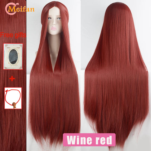 MEIFAN 100CM Synthetic Cosplay Anime Costume Wig Blonde Blue Red Pink