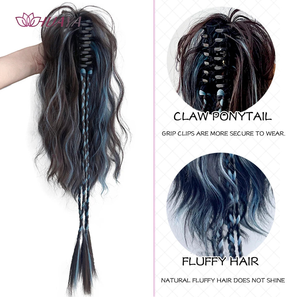 HUAYA Synthetic Claw Clip Ponytail Braid Hair Extensions Long Curly