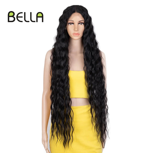 Bella 40 Inch T Part Lace Wigs Synthetic Deep Wave Long Wigs Ombre