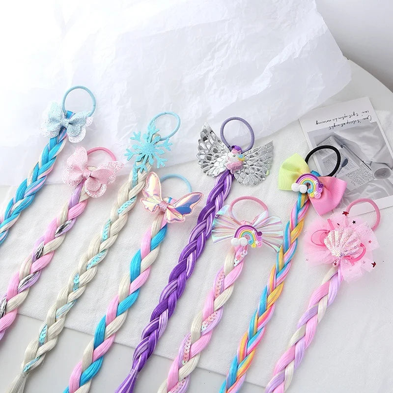 2023 New Girls Cute Cartoon Bow Butterfly Colorful Braid Headband Kids