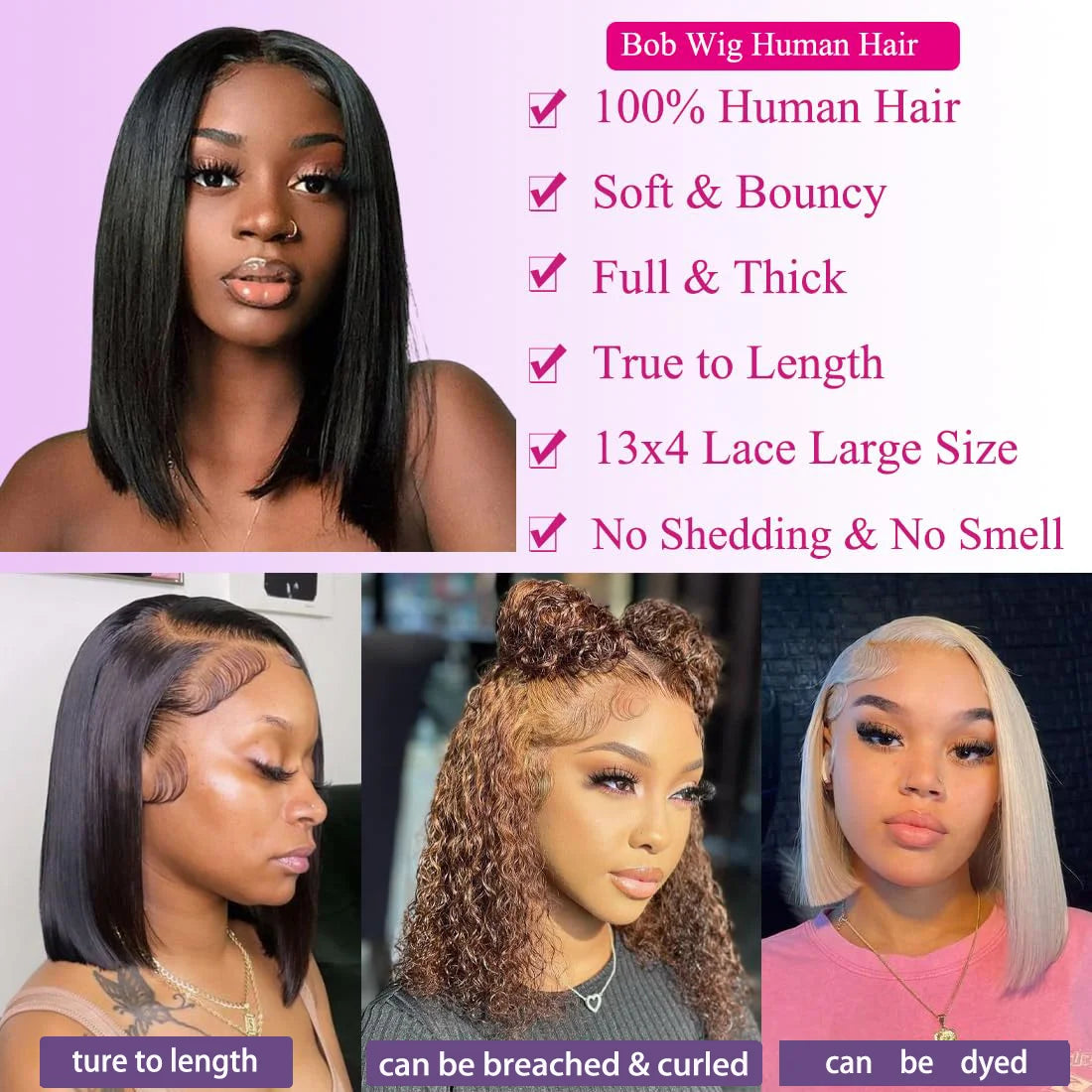 150% 180% Density Short Bob Straight Lace Frontal Wig Human Hair wigs