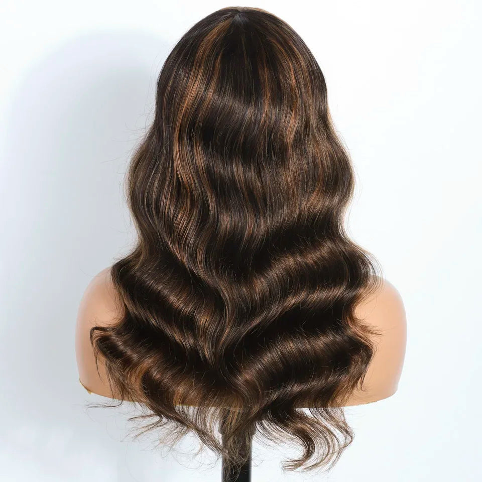 180D Highlight Body Wave Human Hair Wig With Bangs Wear To Go Ombre