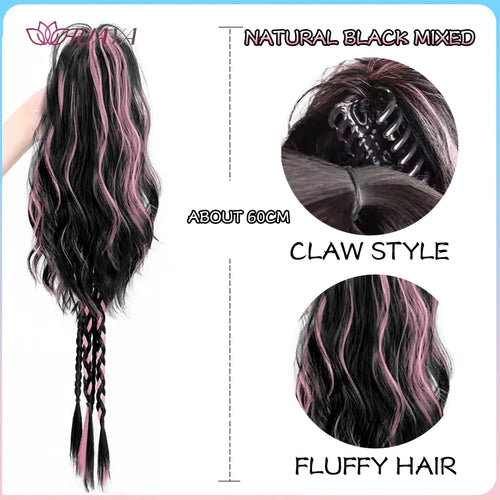 HUAYA Synthetic Claw Clip Ponytail Braid Hair Extensions Long Curly