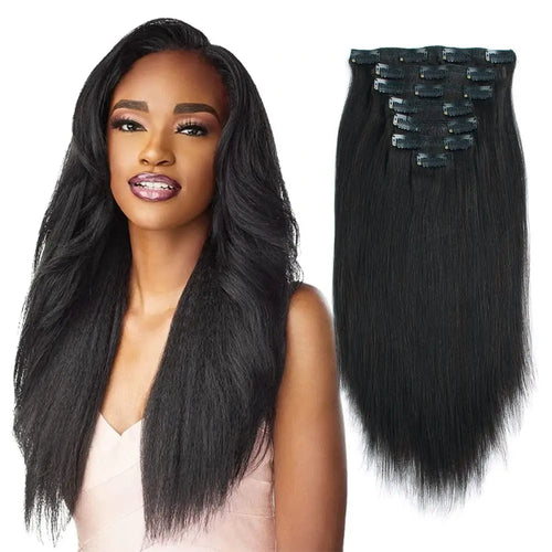 Yaki Straight Clip in 100% Human Hair Extensions Double Weft Straight