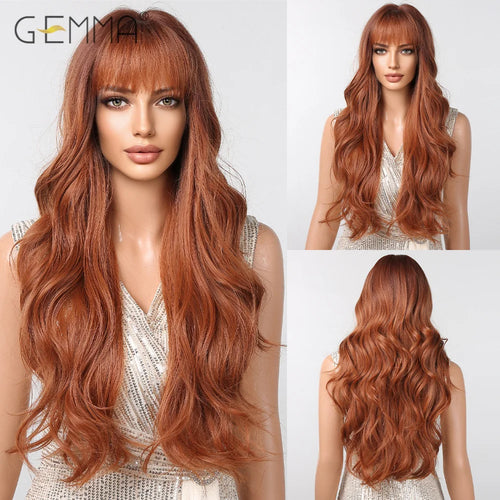 Long Wavy Light Ash Blonde Synthetic Wigs with Bangs for Women Natural