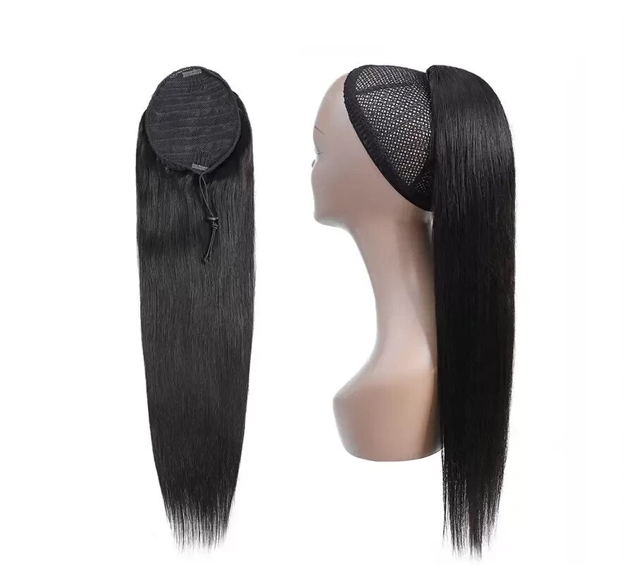 Ponytail Human Hair Extensions With Clip 10"-26" 100gram Natural Color