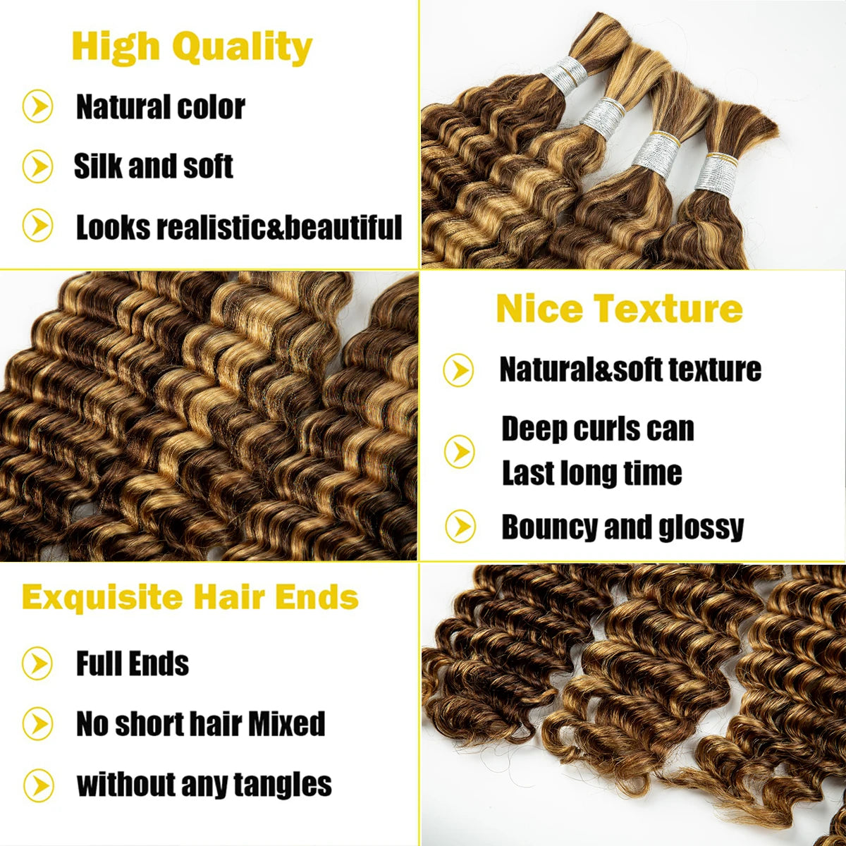 28 In 4/27 Color Deep Wave Bulk Human Hair for Braiding No Weft Virgin