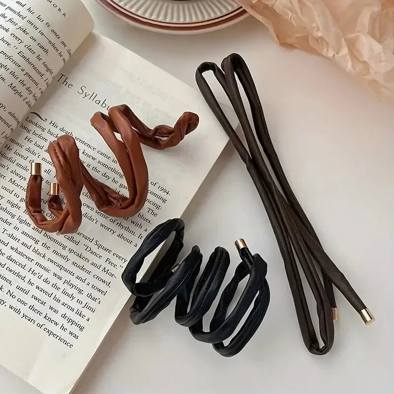 2pcs girls Designer Leather Hair Rope Scrunchies INS Long Wire Hair