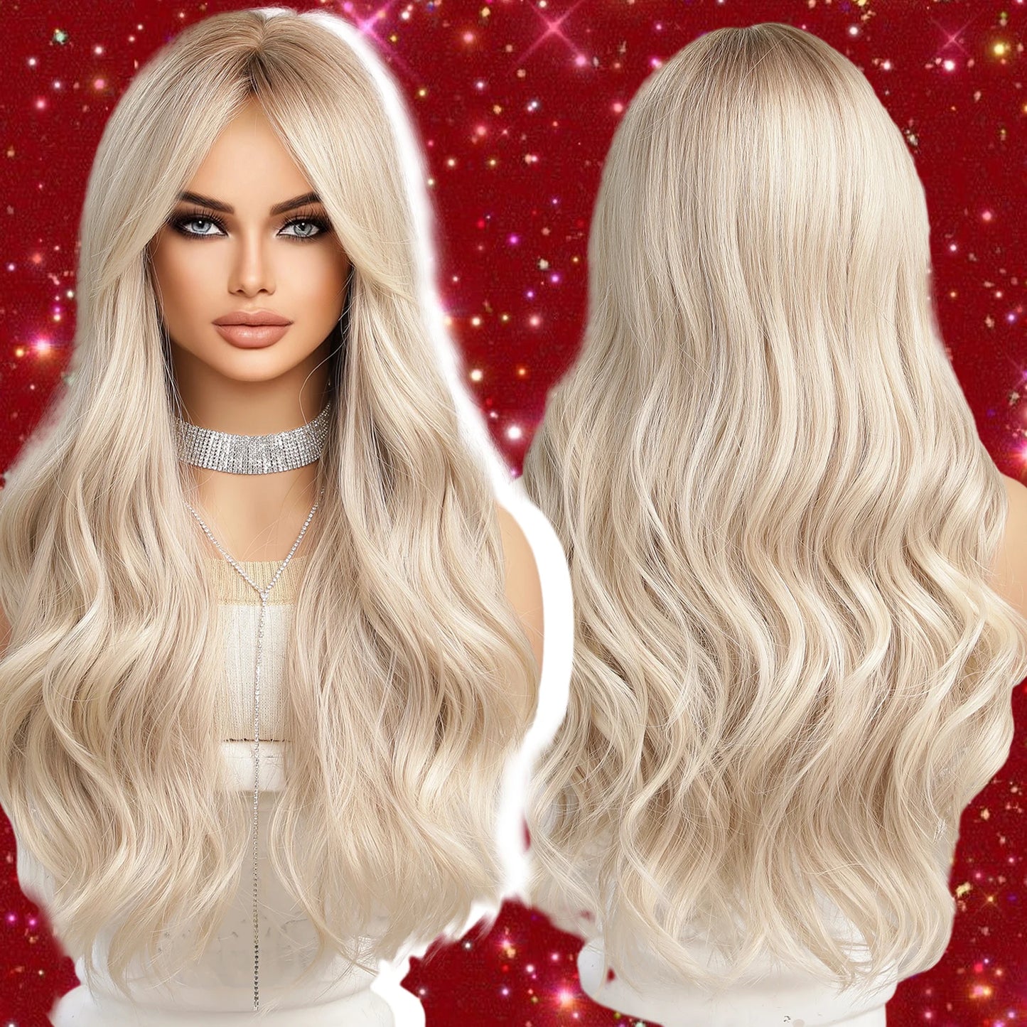 Emmor Ombre Black to Light Blonde Hair Wig Synthetic Long Wavy Wigs