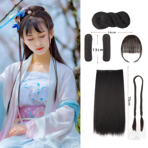 AOSI Synthetic Chinese Traditional Hanfu Wig Hair Bun Retro Black